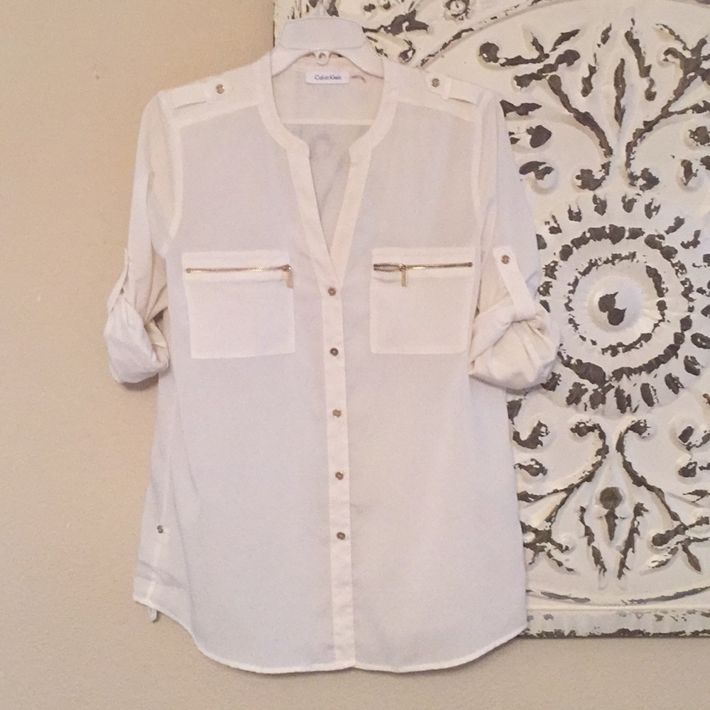 Calvin Klein Cream Utility Blouse